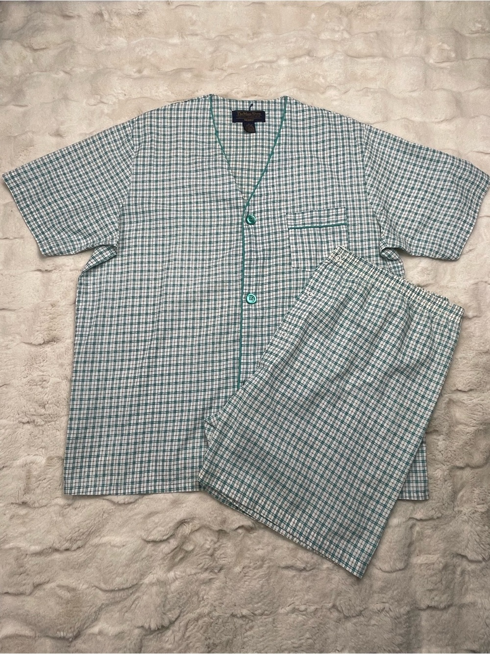 🔥Vintage Sears The Men’s Store Loungewear Plaid Pajamas Set Top & Shorts Size L